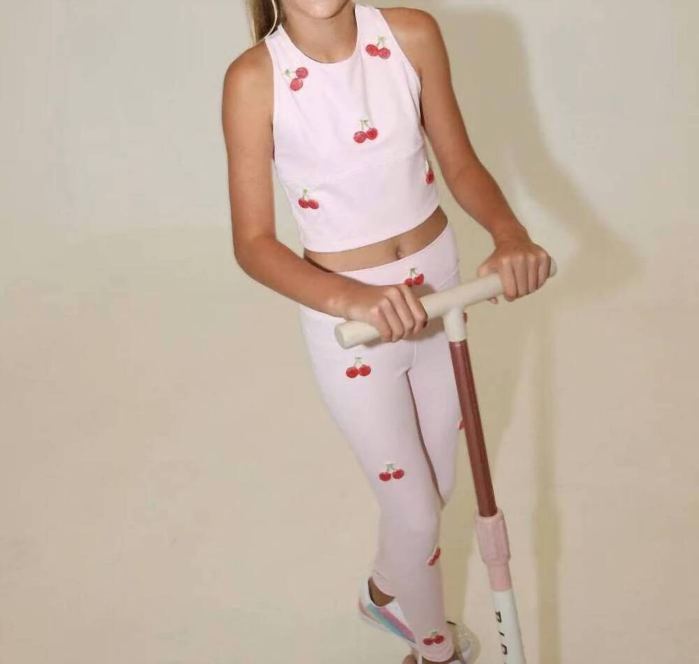 NEW LOLA + THE BOYS cherry beaded athletic set in pink